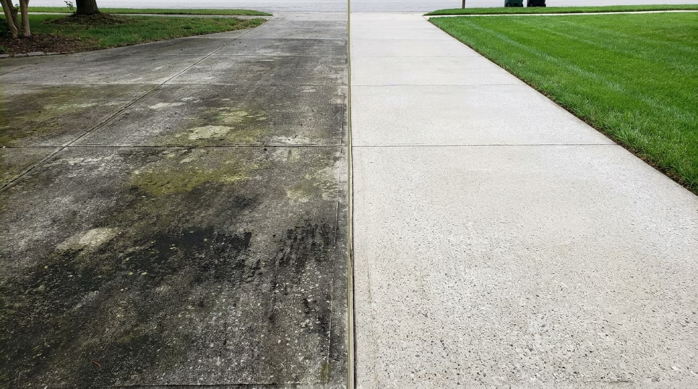 Driveway before and after pressure washing in Jacksonville, FL